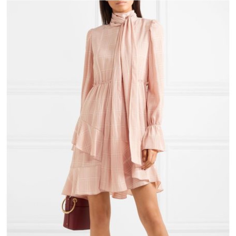 See By Chloe Asymmetrical Dress with Neck Tie/Bow- Smoky Pink - Sz 40 (US 6)
